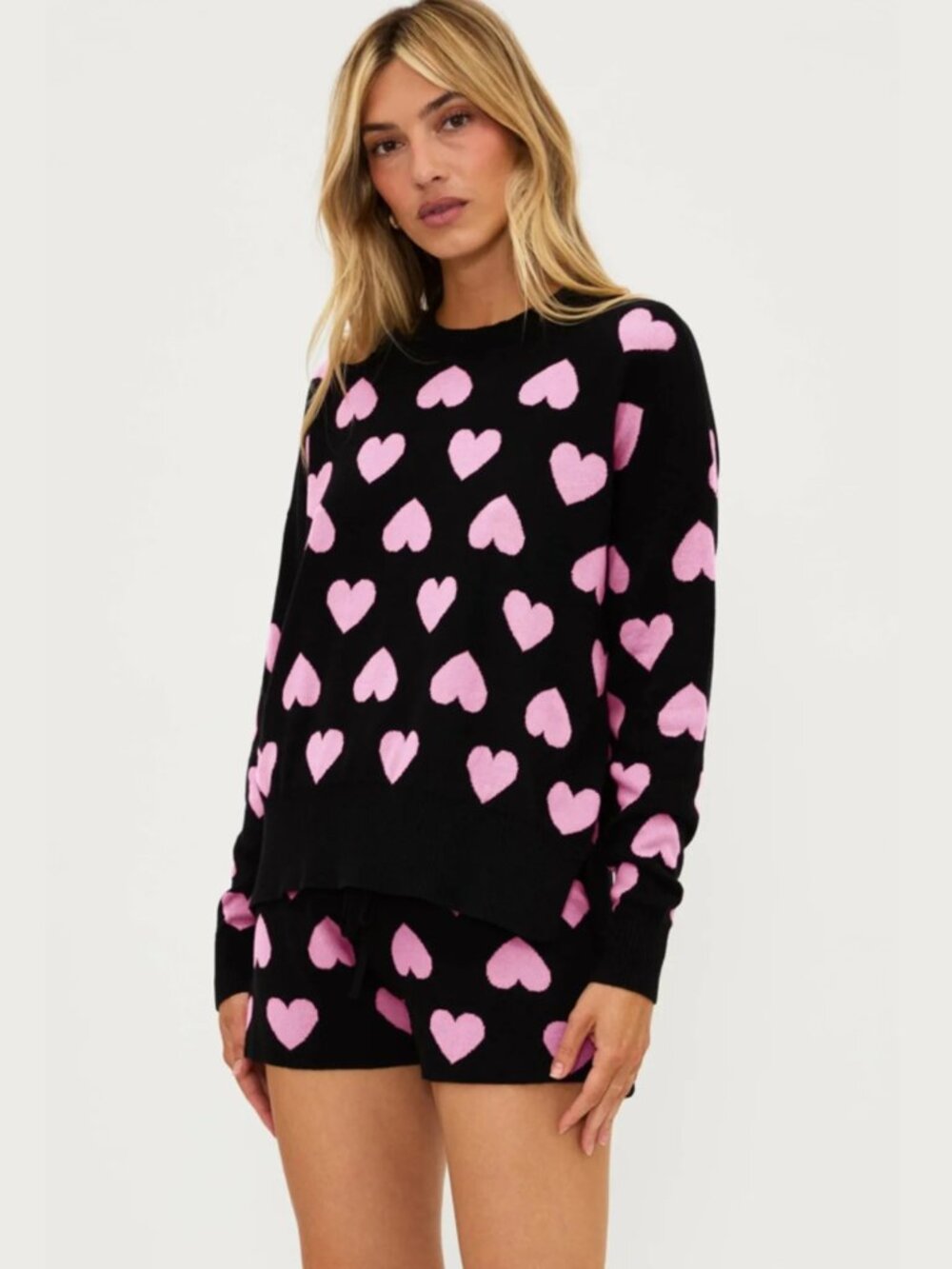 Beach Riot Callie Sweater & Balboa Short Set in Love Heart NEW